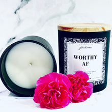 Load image into Gallery viewer, Worthy AF - self love affirmation motivational cute home decor gifts for friends confidence manifestation candle
